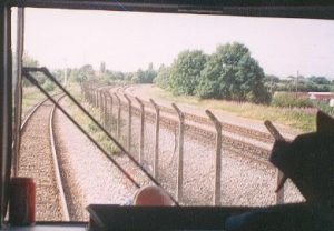 Didcot 1994 - A driver's eye view of the Railway Centre's main line demo line, taken from the Thames Train Turbo whilst going back to the Parkway Station.